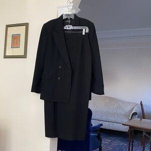 Mark Shale Ann Freedberg Black Double Breasted Wool Jacket & Pencil Skirt 12
